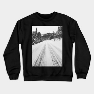 White Winter in Scandinavia - Mountain Road Through Fir Tree Forest Crewneck Sweatshirt